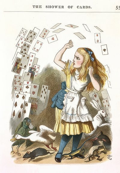 La pioggia di carte. Illustrazione per Alice nel Paese delle Meraviglie di Lewis Carroll da John Tenniel