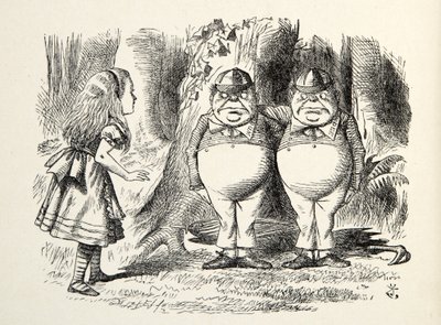 Tweedledum e Tweedledee, illustrazione da Attraverso lo specchio, di Lewis Carroll (1832 - 98), 1872 da John Tenniel