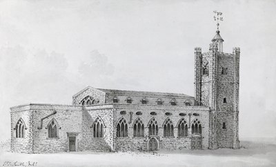 Vecchia chiesa di St Giles, c.1718 (incisione) da John Thomas (after) Smith