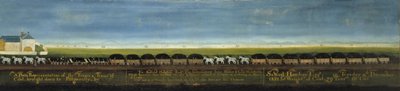 Una rappresentazione semplice delle squadre e dei tram di carbone portati a Pillgwenlly da Samuel Homfray. da John Thomas