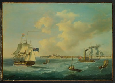 Una fregata da 44 cannoni, un piroscafo passeggeri e altre navi al largo di St. Peter Port, Guernsey da John Thomas Serres