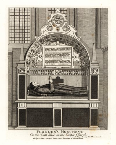 Monumento di Edmund Plowden sulla parete nord nella Temple Church da John Thomas Smith
