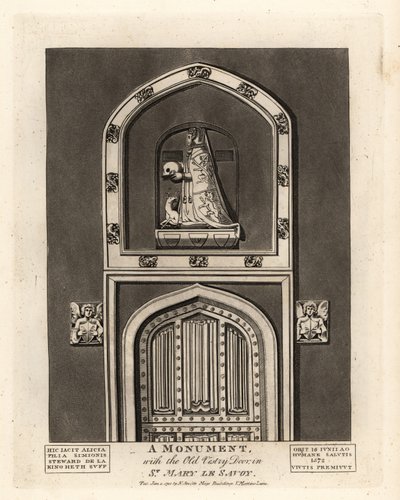 Effigie funeraria di Alicia, figlia di Simon Steward, con la Vecchia Porta della Sagrestia in St Mary le Savoy da John Thomas Smith