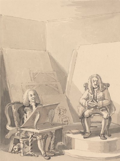 Hogarth che realizza un ritratto di H. Fielding, per un libraio, dai tratti di Garrick che ha preso in prestito una delle parrucche dell