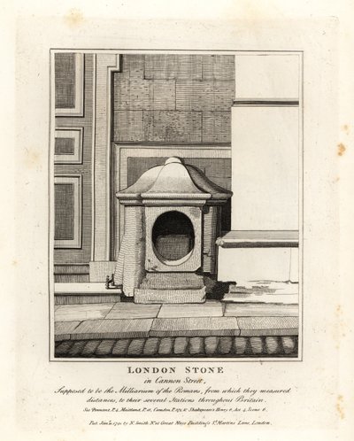 London Stone in Cannon Street, supposto essere il miglio o Milliarium dei Romani da John Thomas Smith
