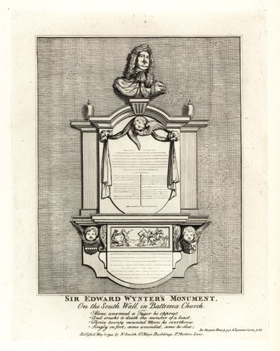Monumento di Sir Edward Wynter, morto nel 1685, sulla parete sud della Chiesa di Santa Maria a Battersea da John Thomas Smith