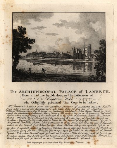 Veduta del Palazzo di Lambeth, Londra da John Thomas Smith