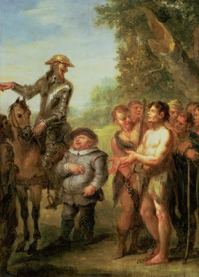 Don Chisciotte libera gli schiavi delle galere, da Don Chisciotte di Cervantes da John Vanderbanck