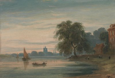 Una vista lungo il Tamigi verso la vecchia chiesa di Chelsea da John Varley