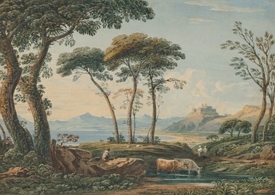 Una vista lontana del castello di Harlech e dello Snowdon, nel Galles settentrionale. da John Varley