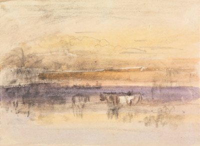 Bovini che si abbeverano al tramonto da John Varley