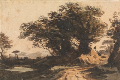 Paesaggio con un gruppo di alberi vicino a una strada e un ruscello da John Varley