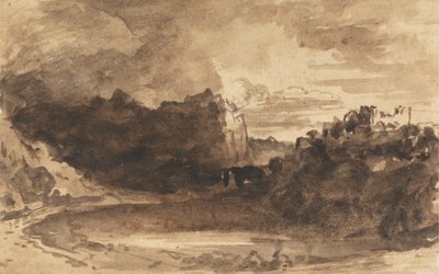 Paesaggio romantico con scogliere e un castello da John Varley