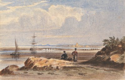 Spiaggia con due figure e una città lontana da John Varley