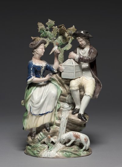 Gruppo con gabbia per uccelli, realizzato dalla Fabbrica di Staffordshire da John Voyez