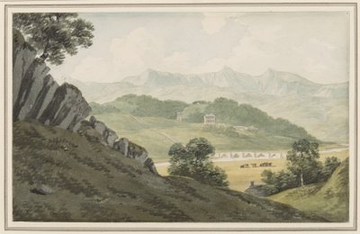 Ponte di Llanelltyd sul Maw, sulla strada tra Barmouth e Dolgellau, guardando verso Hengwrt e oltre verso Cader Idris, Merionethshire, 16 luglio 1790 da John Warwick Smith