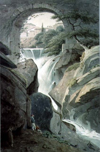 Le cascate di Tivoli con tre figure in primo piano da John Warwick Smith