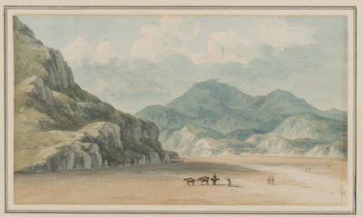 Veduta sulle sabbie di Fraeth Mawr, verso Snowdon, attraversandole tra Penmorsa e Cynant, Merionethshire, 21 luglio 1795 da John Warwick Smith