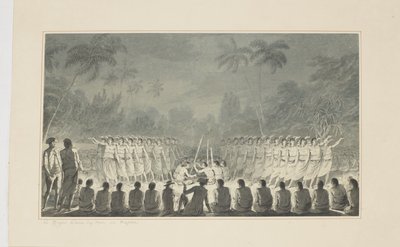 5: Una danza notturna degli uomini, a Hapaee, da una serie di acquerelli che illustrano l