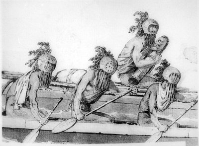Doppia canoa con rematori, Hawaii, XVIII secolo da John Webber