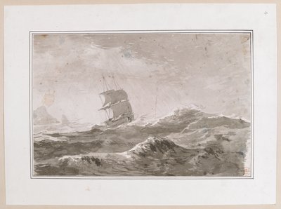 Disegno di una nave europea in mare agitato da John Webber