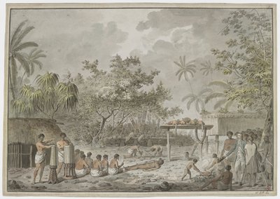 Sacrificio umano al grande morai ad Attahouroo, Tahiti, osservato dal Capitano Cook il 1 settembre 1777 da John Webber