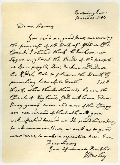 Lettera di John Wesley a Samuel Bradburn, 25 marzo 1783 da John Wesley