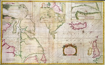Carta dei mari e degli stretti che mostra la possibilità di un Passaggio a Nord-Ovest tra la Baia di Hudson e il Mare del Sud da John Wigate