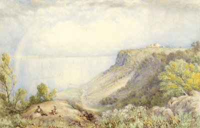 Vista del fiume Hudson dalle Palisades, New York, con arcobaleno da John William Hill