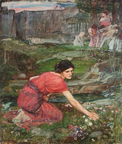 Uno studio: Fanciulle che raccolgono fiori vicino a un ruscello, c. 1909-1914 da John William Waterhouse