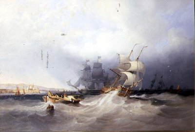 Una brigantina olandese in porto e altre navi al largo di un porto della costa orientale da John Wilson Carmichael