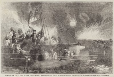 Il capitano Glasse e il suo capo ingegnere, HMS Vulture, che supervisionano le riparazioni dei mortai durante il bombardamento di Sveaborg da John Wilson Carmichael