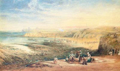 Cullercoats verso Tynemouth, Northumberland, con pescatori in primo piano, 1836 da John Wilson Carmichael