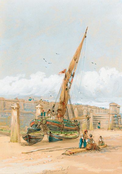 Pescatori che chiacchierano davanti a una nave arenata, 1846 da John Wilson Carmichael