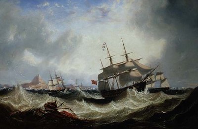Navi al largo di Gibilterra in mare agitato da John Wilson Carmichael
