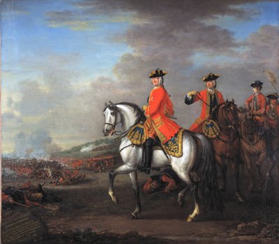 Re Giorgio II (1683-1760) alla battaglia di Dettingen, con il duca di Cumberland e Robert, 4° conte di Holderness, 27 giugno 1743 da John Wootton