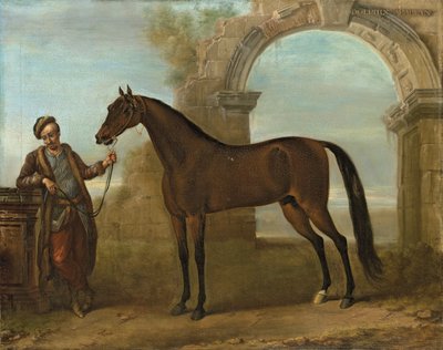 Il Godolphin Arabien, tenuto da un groom, in un paesaggio con un arco in rovina da John Wootton