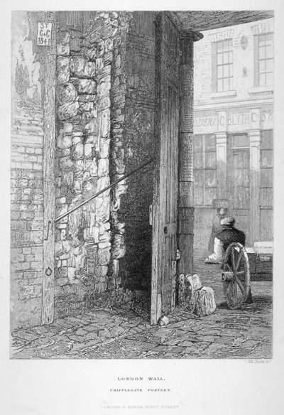 Cripplegate Postern, nel cimitero di St Giles senza Cripplegate, London Wall, Londra, 1851 da John Wykeham Archer