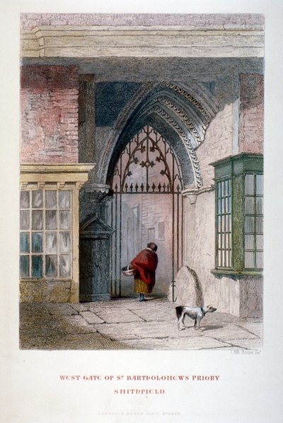 Porta ovest del vecchio Priorato di San Bartolomeo il Grande, Smithfield, Città di Londra, 1851 da John Wykeham Archer