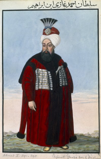 Ahmed II (1642-95) Sultano dal 1691 al 1695, da "Una serie di ritratti degli imperatori di Turchia" da John Young