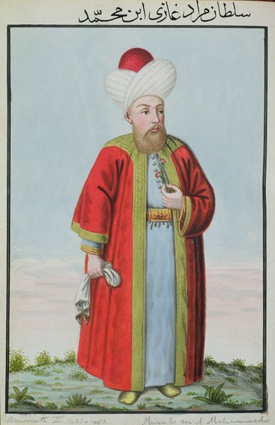 Amurath (Murad) II (1404-51) Sultano dal 1421 al 1451, tratto da "Una serie di ritratti degli imperatori di Turchia" da John Young