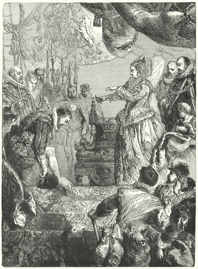 Sir Francis Drake riceve il titolo di cavaliere dalla Regina Elisabetta I, 1581 da John after Gilbert