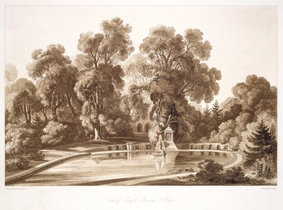Veduta della Fontana del Tempio e della Grotta, Sezincote, inciso da Frederick Christian Lewis Snr. (1779-1856), c.1817-18 da John after Martin