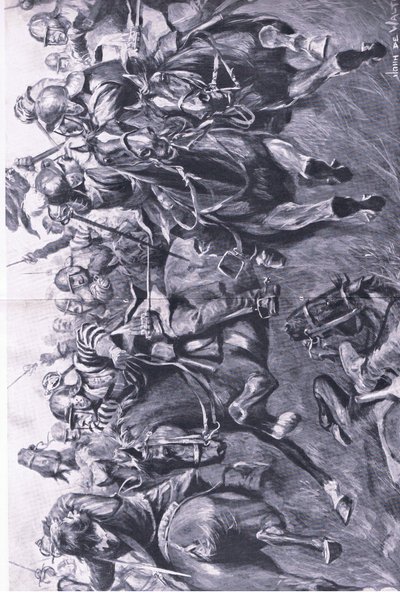 Marston Moor, 2 luglio 1644: La cavalleria scozzese sotto Leslie attacca il fianco del principe Rupert, illustrazione da British Battles on Land and Sea, 1915 da John de Walton