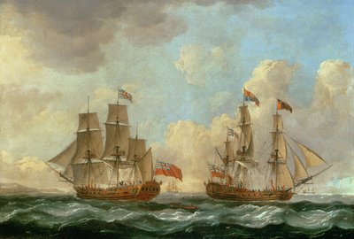 Il pellegrino in due posizioni al largo della costa, 1766 da John the Elder Cleveley