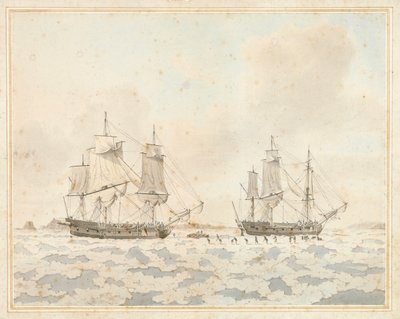 Le navi britanniche Racehorse e Carcass, intrappolate nel ghiaccio durante una spedizione artica, 31 luglio da John the Younger Cleveley