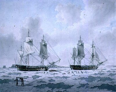 Le navi della spedizione di Lord Mulgrave incagliate nel ghiaccio nelle regioni polari da John the Younger Cleveley