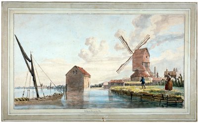 Vista della riva del fiume a Wandsworth, Londra da John william Edy