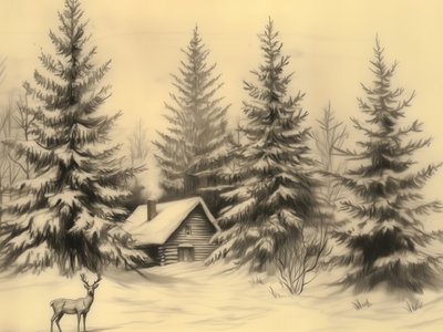 Tranquilla baita invernale con cervo da Jolly and Dash