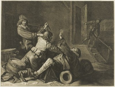 Tre uomini in lotta in un interno da Jonas Suyderhoef